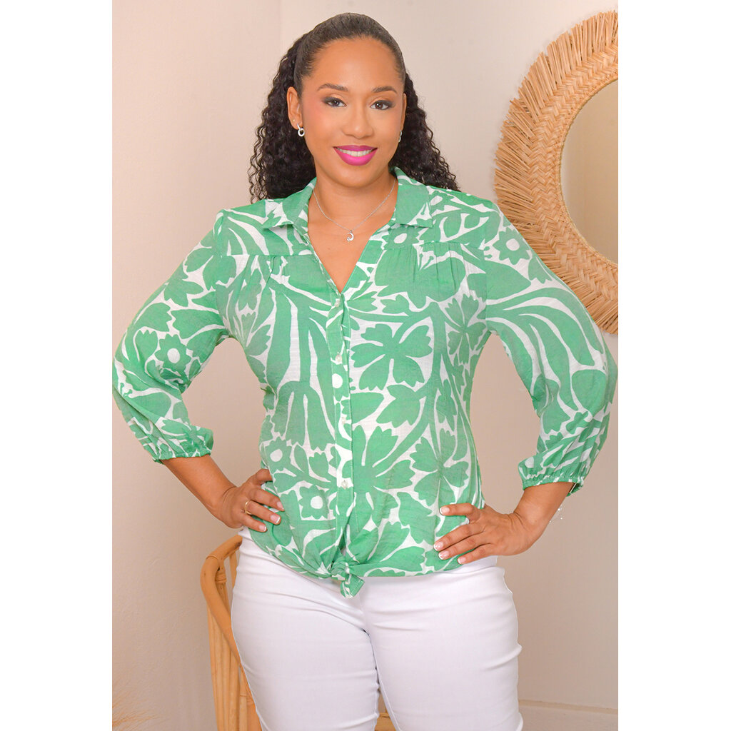 VAZIK- Printed Button Down Balloon Sleeves Top