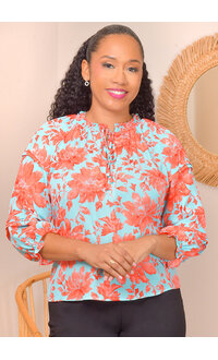 ZAC & RACHEL VEALE- Floral Elastic Neck Top with Balloon Sleeves