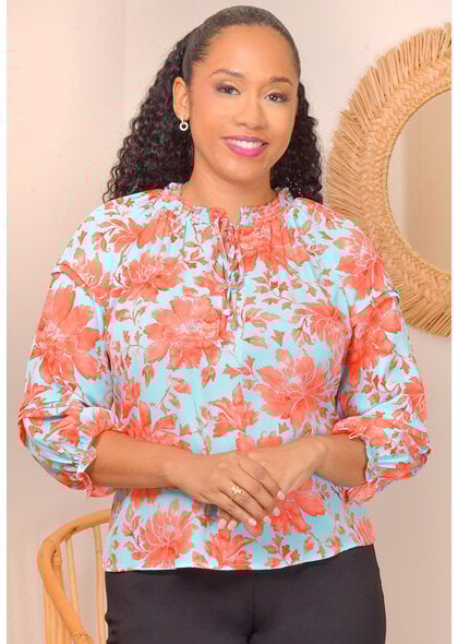 ZAC & RACHEL VEALE- Floral Elastic Neck Top with Balloon Sleeves