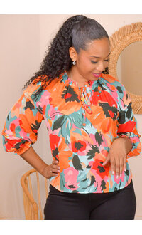 ZAC & RACHEL VEALE- Floral Elastic Neck Top with Balloon Sleeves