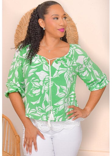 MLLE Gabrielle VEDHA- Tie Neck Crochet Hem Top