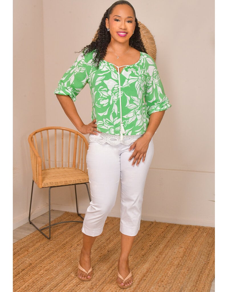 MLLE Gabrielle VEDHA- Tie Neck Crochet Hem Top