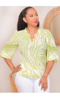 ZAC & RACHEL VERONY- Printed Top with Crochet Patch Sleeves