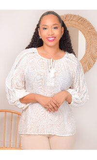 PALM RIO VERIDIAN- Printed Top with Balloon Sleeves & Cut-Outs