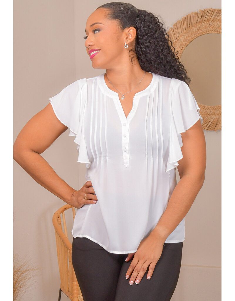 ZAC & RACHEL VETIVER- Solid Frill Arm Top