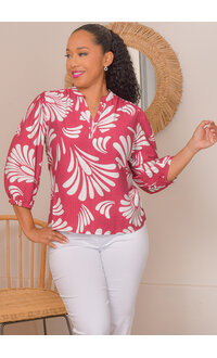 Unique Spectrum VICKEE- Printed Split Neck Balloon Sleeve Top