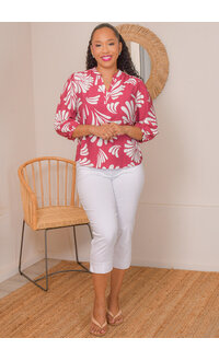 Unique Spectrum VICKEE- Printed Split Neck Balloon Sleeve Top