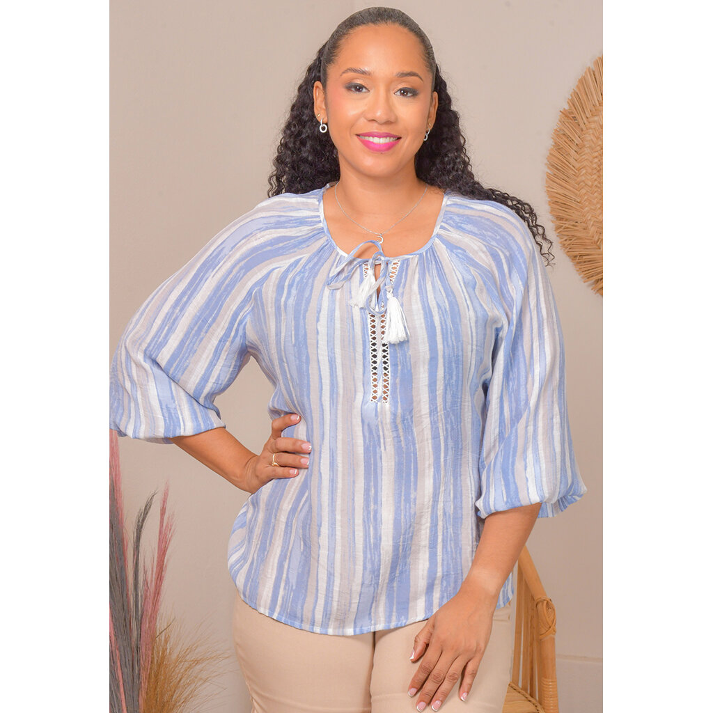 VIDHI- Tie Crochet V-Neck Top with Elastic Sleeves