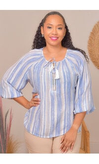 PLAM RIO VIDHI- Tie Crochet V-Neck Top with Elastic Sleeves