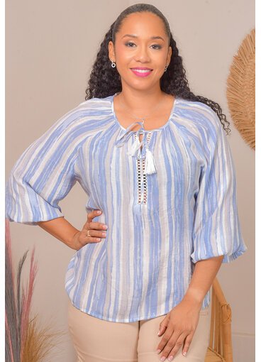 PLAM RIO VIDHI- Tie Crochet V-Neck Top with Elastic Sleeves