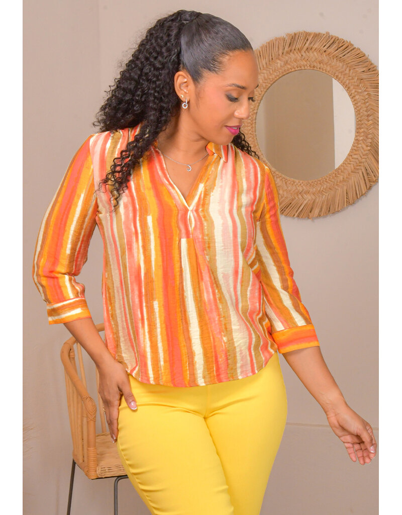 MLLE Gabrielle VIDIH- Stripe V-Neck Top with Collar
