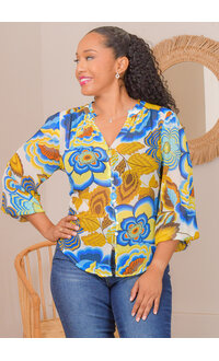 FIGUEROA & FLOWER VILGOT- Floral Button Down Balloon Sleeve Top