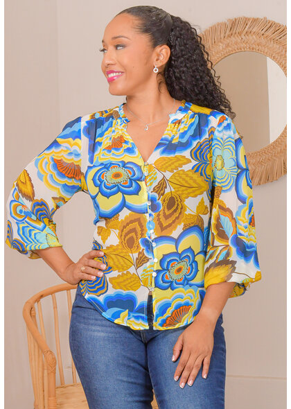 FIGUEROA & FLOWER VILGOT- Floral Button Down Balloon Sleeve Top