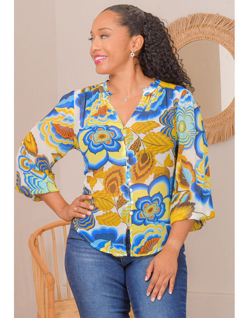 FIGUEROA & FLOWER VILGOT- Floral Button Down Balloon Sleeve Top