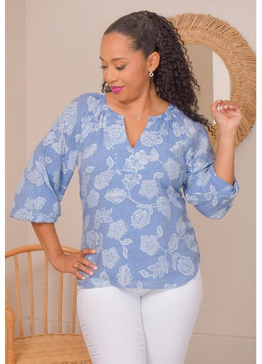 HARPER 241 VIRAO- Printed V-Neck Top