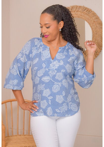 HARPER 241 VIRAO- Printed V-Neck Top