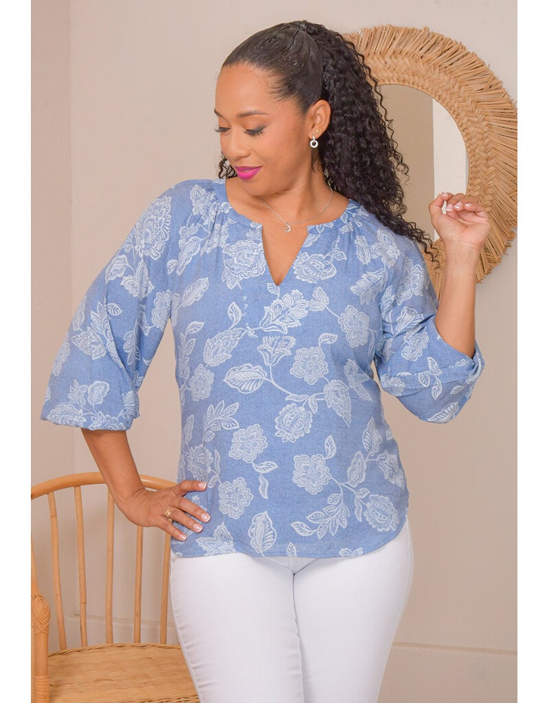 HARPER 241 VIRAO- Printed V-Neck Top