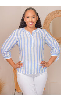 PALM RIO VIRTUE- Stripe Split Neck 3/4 Sleeve Top