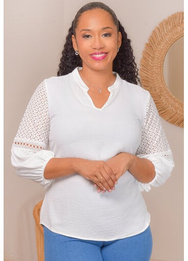 Unique Spectrum VITORIO- V-Neck Top with Crochet Patches
