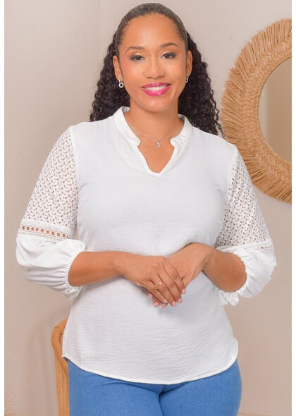 Unique Spectrum VITORIO- V-Neck Top with Crochet Patches
