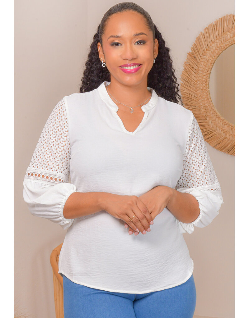 Unique Spectrum VITORIO- V-Neck Top with Crochet Patches