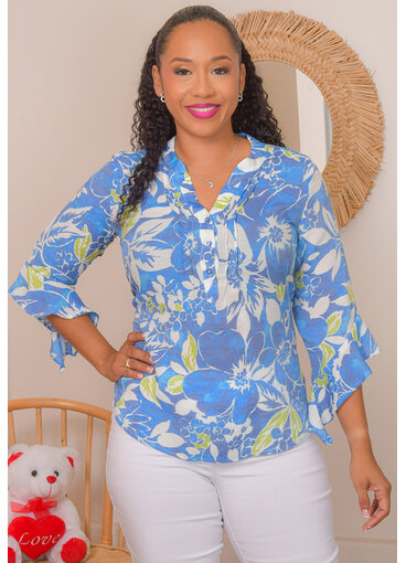 Counterparts VJERA- Forla Split Neck Trumpet Sleeve Top