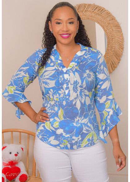 Counterparts VJERA- Forla Split Neck Trumpet Sleeve Top