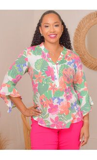 Counterparts VJERA- Forla Split Neck Trumpet Sleeve Top