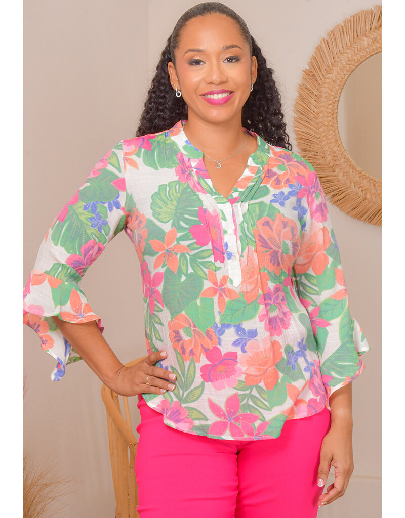 Counterparts VJERA- Forla Split Neck Trumpet Sleeve Top