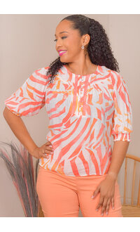 ZAC & RACHEL VOAH- Printed Short Sleeve Top with Elastic