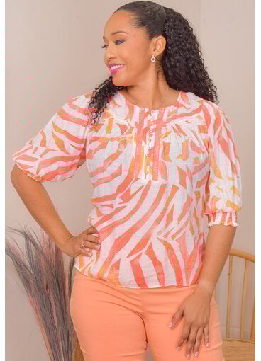 ZAC & RACHEL VOAH- Printed Short Sleeve Top with Elastic
