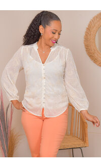 FIGUEROA & FLOWER VRAN- Embroidery V-Neck Balloon Sleeve Top