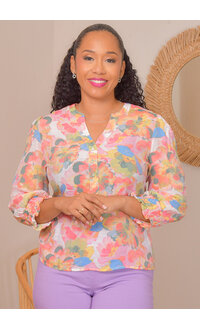 HOPE & HARLOW VULLY- Floral Split Neck 3/4 Top