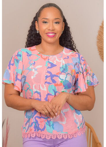 ZAC & RACHEL VULU- Floral Top Short Frill Sleeves