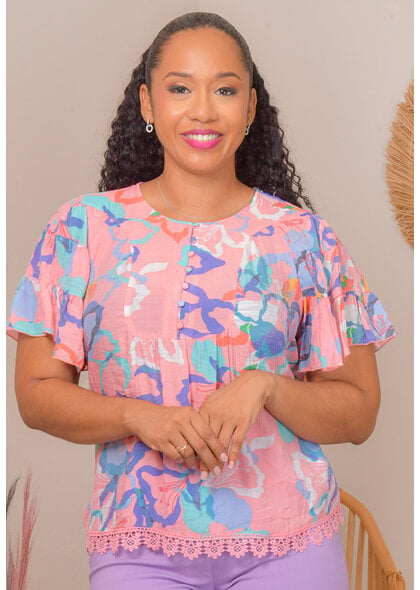 ZAC & RACHEL VULU- Floral Top Short Frill Sleeves