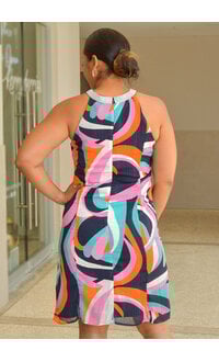 Peach Velvet FEIA- Printed Armhole Dress with Diamanté Neck