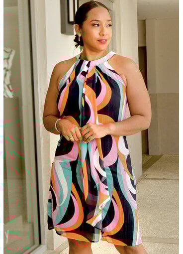 Peach Velvet FEIA- Printed Armhole Dress with Diamanté Neck