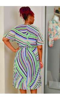 Sandra Darren FELIPE- Stripe Lap Top Dress with Pleats