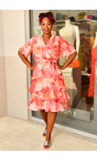 Sandra Darren FELISE- Floral Top Dress with Shutter Hem