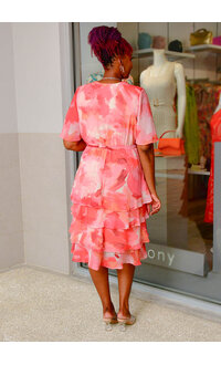 Sandra Darren FELISE- Floral Top Dress with Shutter Hem