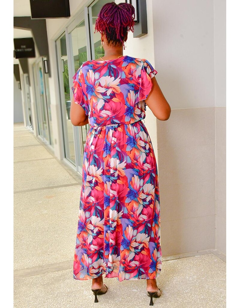 FIZAN- Floral Lap Top with Frill Arm Dress