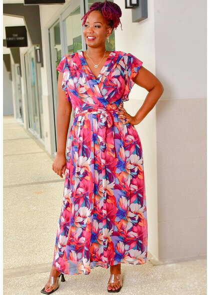 FIZAN- Floral Lap Top with Frill Arm Dress