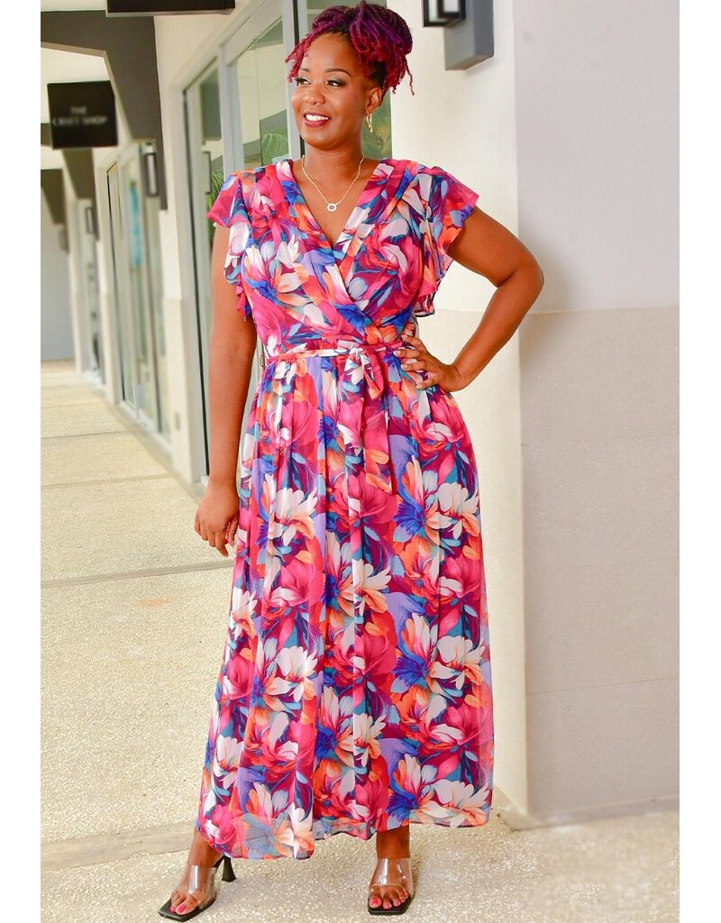 FIZAN- Floral Lap Top with Frill Arm Dress