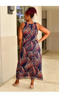 Signature FRILIA- Long Printed Dress with Hi-Neck