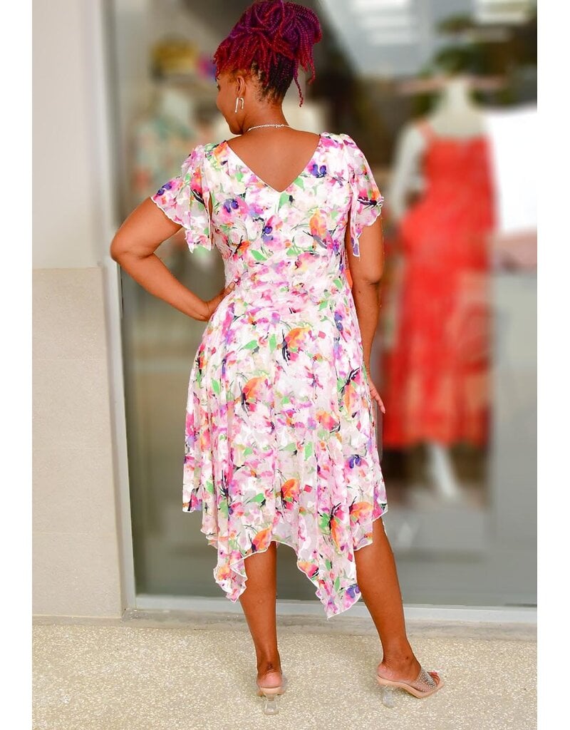 Signature IKAL- Printed Cowl Neck Frill Arm Dress