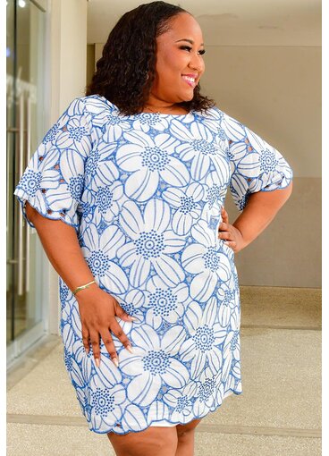 52SEVEN KYVER- Plus Size Embroidery Round Neck Dress