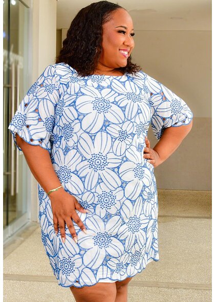 52SEVEN KYVER- Plus Size Embroidery Round Neck Dress