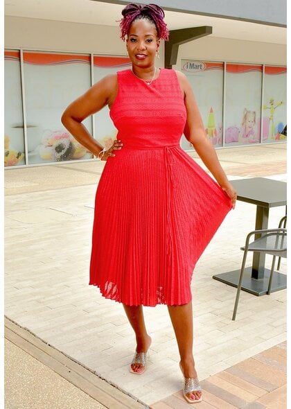 Maison Tara LANKO- Solid Armhole Pleated Bottom Dress