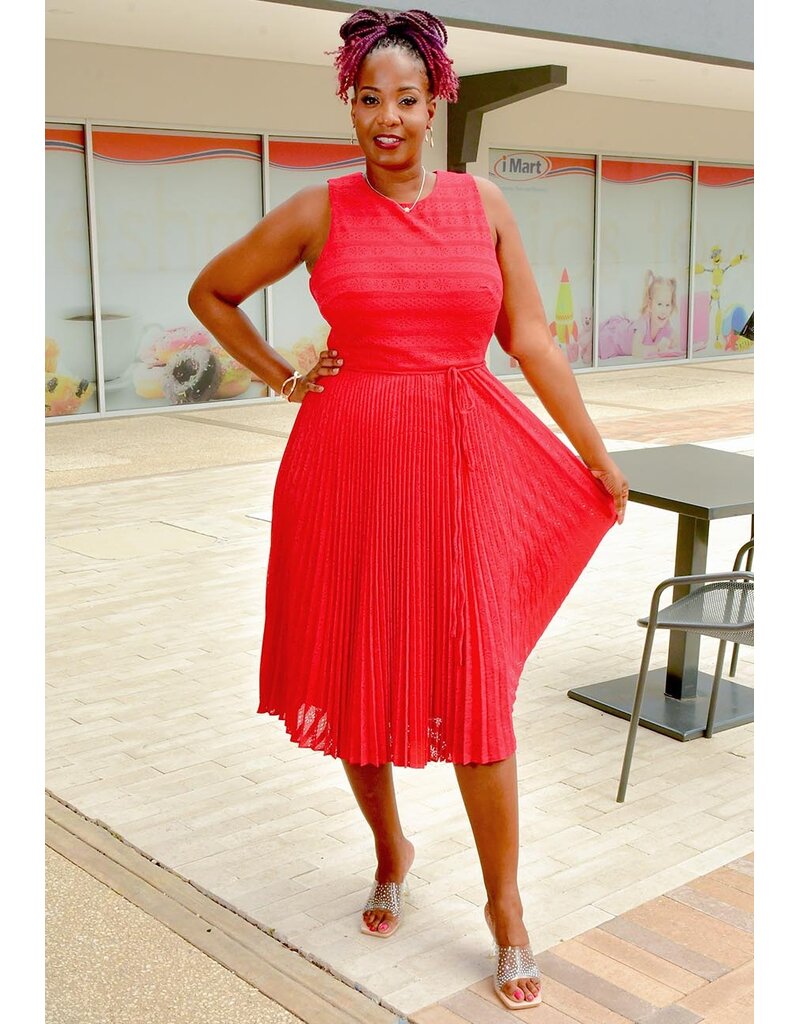 Maison Tara LANKO- Solid Armhole Pleated Bottom Dress