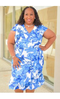 RATRIX- Plus Size Floral LapTop Cap Sleeve Dress